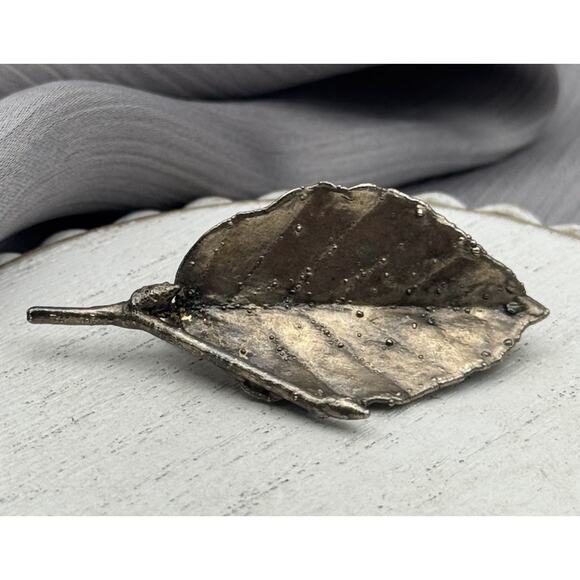 Flora Danica Sterling 925 Eggert Denmark Leaf Motif Pin Brooch 5.32G / 2in - Picture 1 of 6